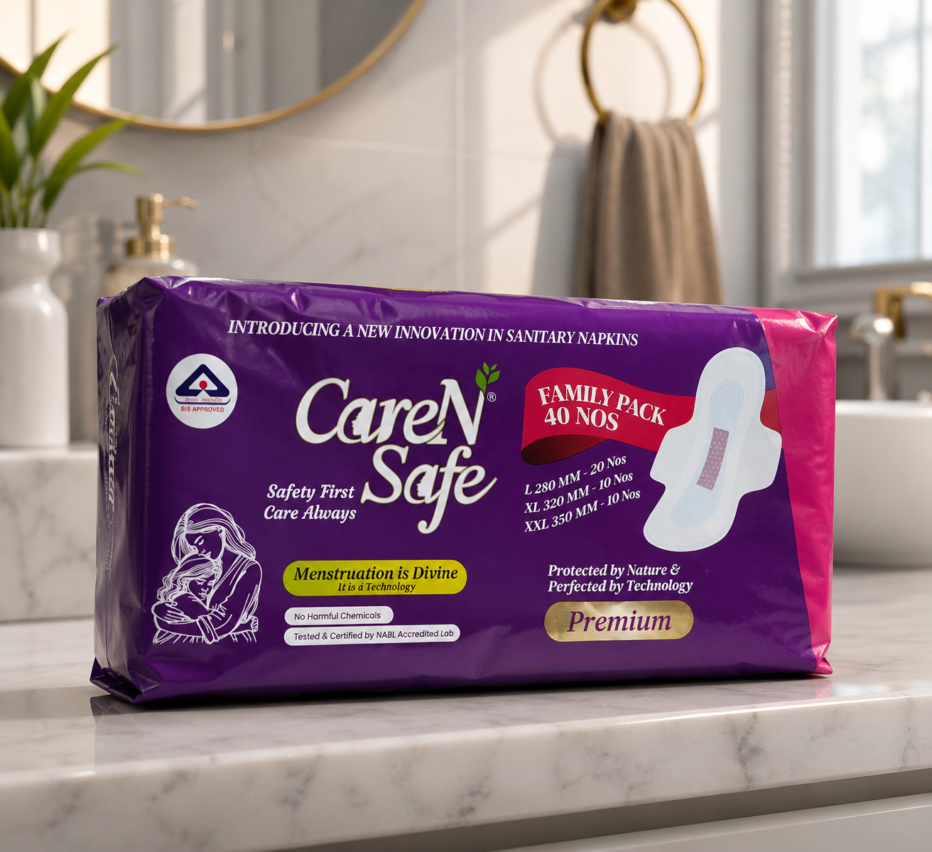 CareNSafe Premium Cotton Sanitary Pads | 40 Extra Large Pads | Free Shipping