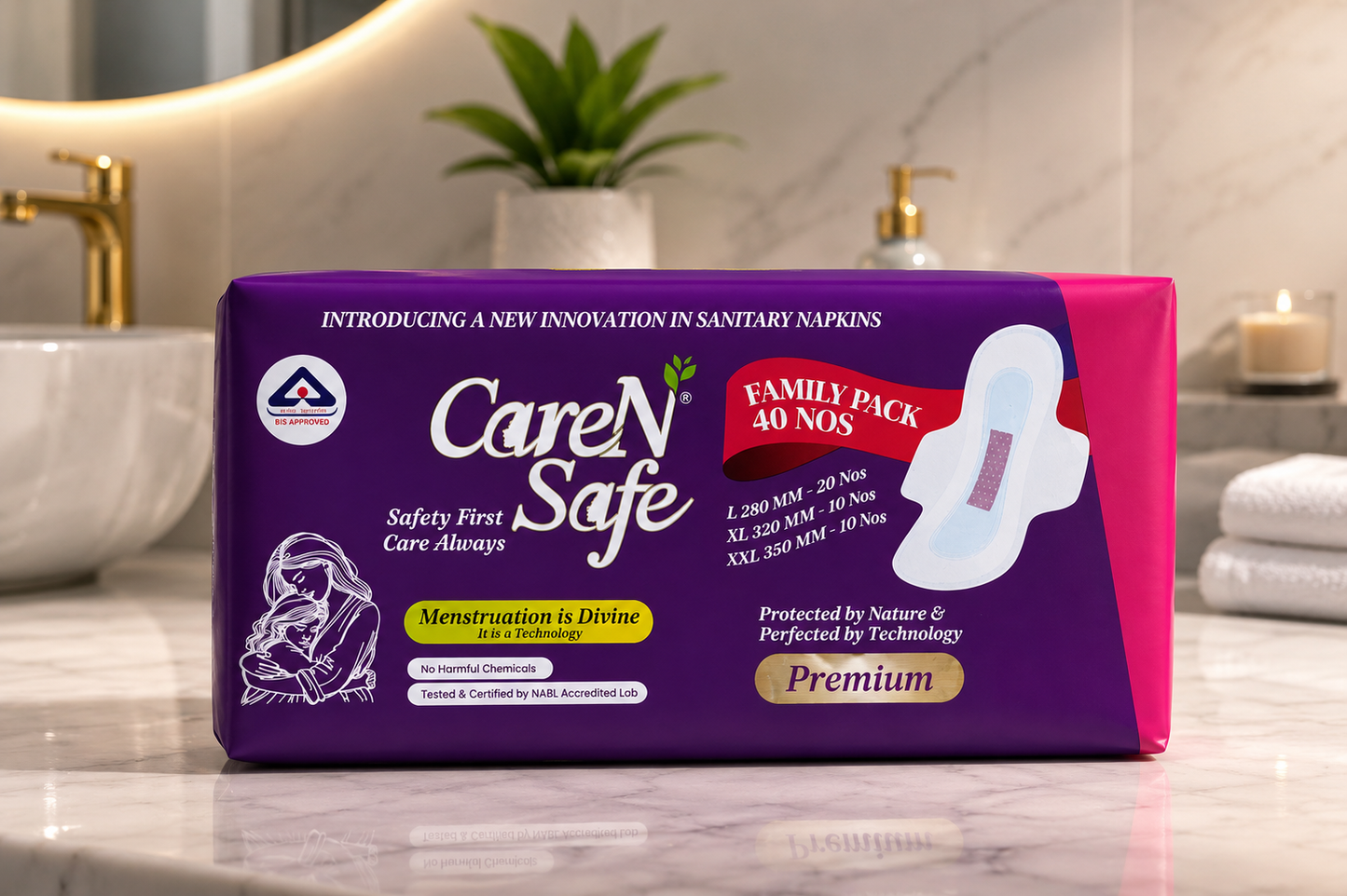 CareNSafe Premium Cotton Sanitary Pads | 40 Extra Large Pads | Free Shipping