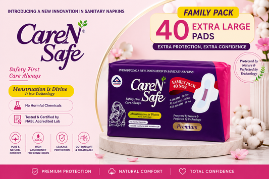 CareNSafe Premium Cotton Sanitary Pads | 40 Extra Large Pads | Free Shipping