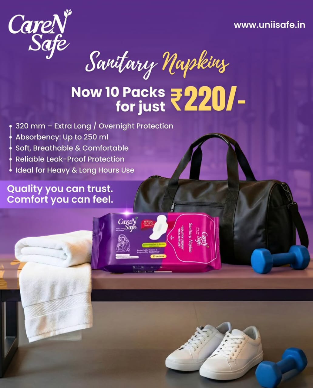 CareNSafe Premium Cotton XL Sanitary Pads 280mm | 10 Pads